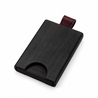 shopaverly Black Wooden Card Holder 4 in with Leather Strap