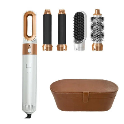 Blow Dryer Brush 5 in 1 Hair Styler Set - Hot Air Brush with 2 Air Curling Barrels, Round Brush & Smoothing Brush, 3 Heat Settings