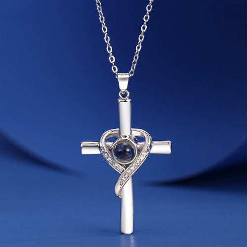 Cross Necklace with "I Love You" Projection in 100 Languages