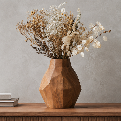 Side view of modern wooden vase