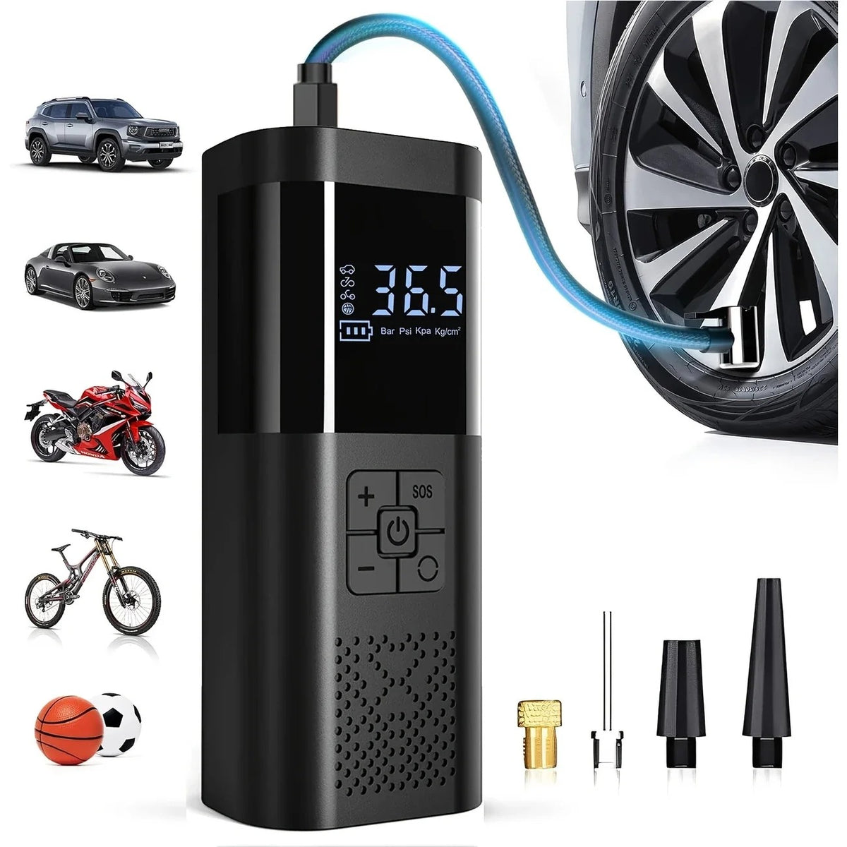 Portable Tire Inflator, Cordless Car Air Compressor 150 PSI with Digital Pressure Gauge, LED Light & #g01_S5