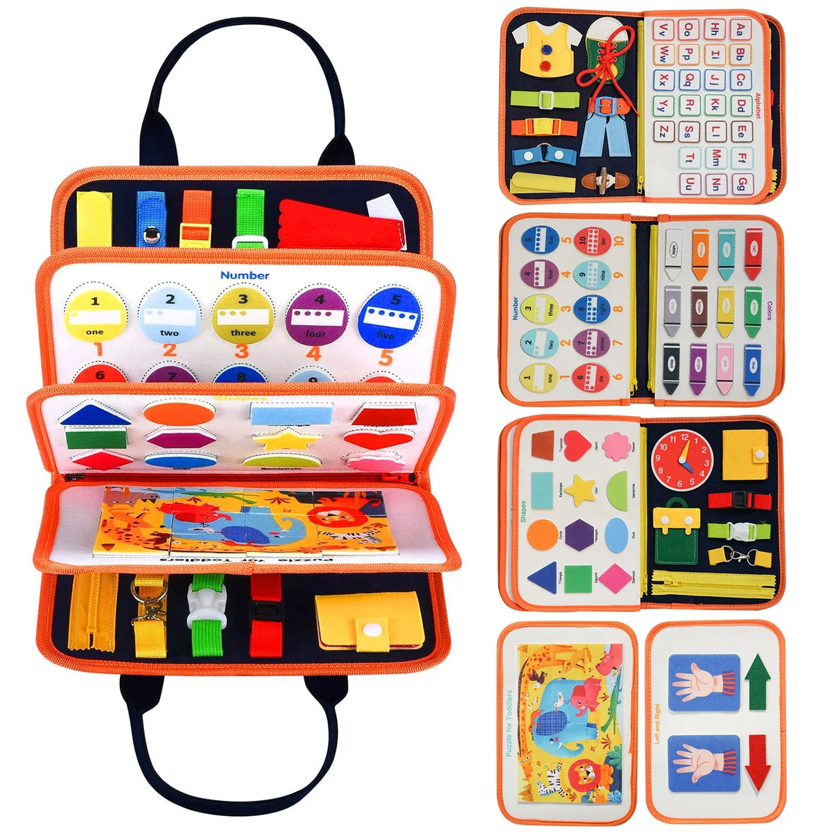 Montessori Busy Board 7 in 1 - Toddler Busy Board Bag with 87 Learning Pieces: Alphabet, Numbers, Co #g01_Se