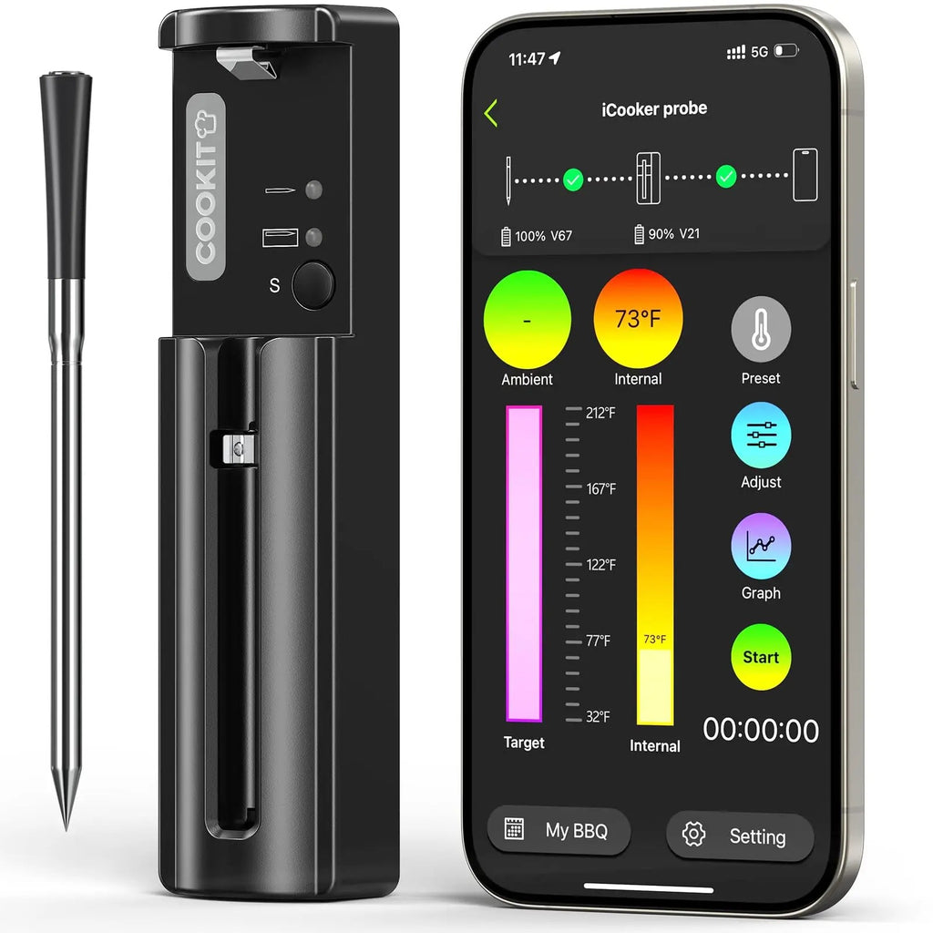 Bluetooth Meat Thermometer with 5.5 mm Ultra-Thin Probe, Up to 800 ft Range, Dual Sensors, Bluetooth #g01_Sf