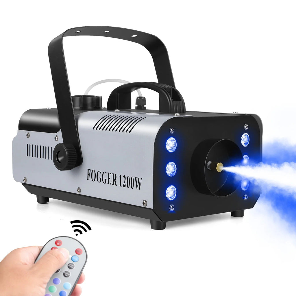 Fog Machine 1200W with 6 LED Lights and Wireless Remote - 12 Colors and Strobe, 1L Tank, Auto Fog Cy #g01_Sf
