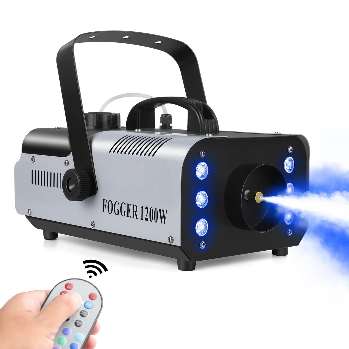 Fog Machine 1200W with 6 LED Lights and Wireless Remote - 12 Colors and Strobe, 1L Tank, Auto Fog Cy #g01_Sf