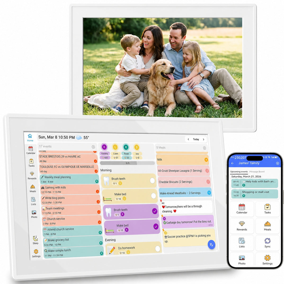Smart Calendar 10.1 Inch WiFi Touchscreen Family Planner with Chore Chart, Meal Planner & Digital Ph #k_g01_
