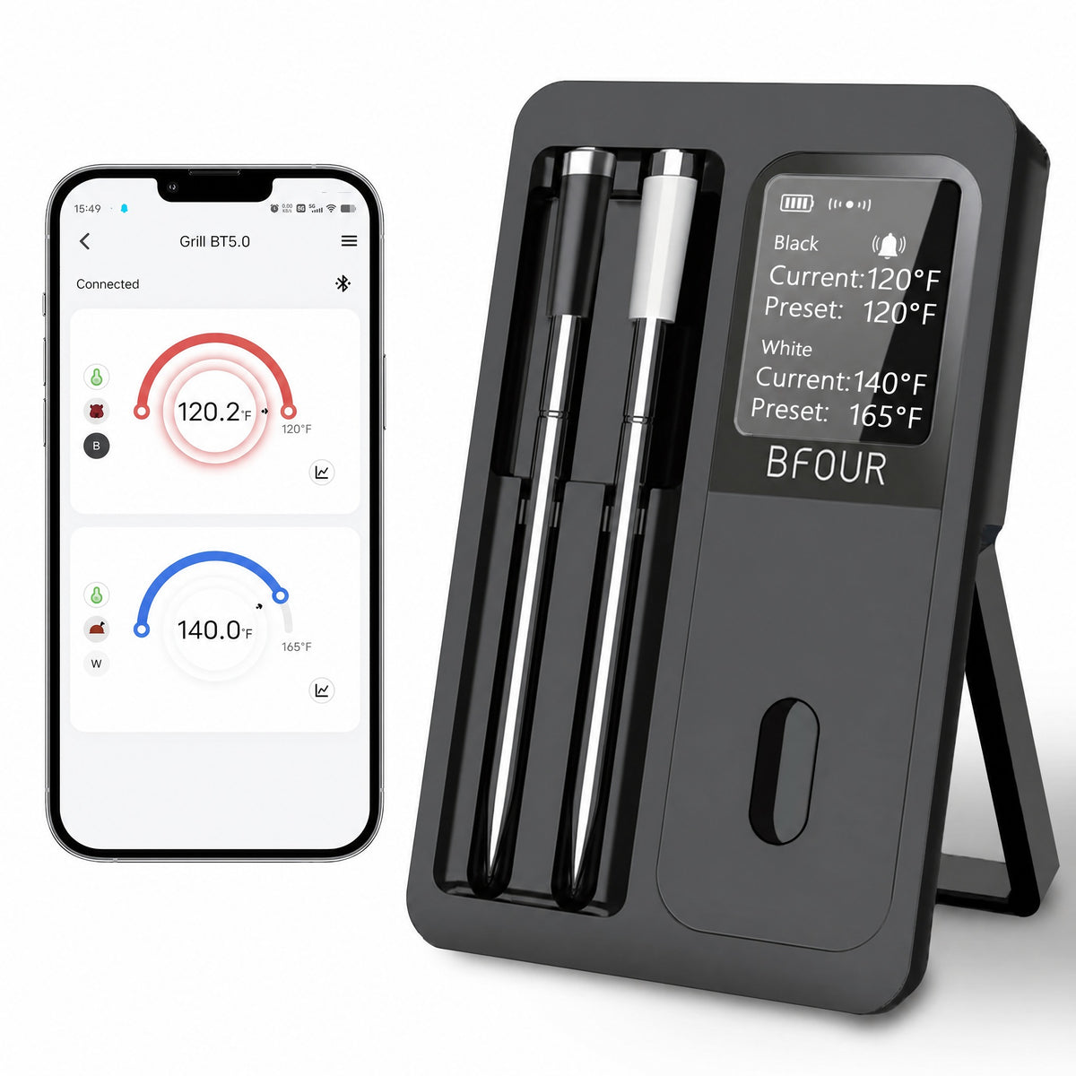 Wireless Meat Thermometer with Bluetooth App - Rechargeable Smart Probe and LCD Booster, IP67 Waterp #k_s_S2