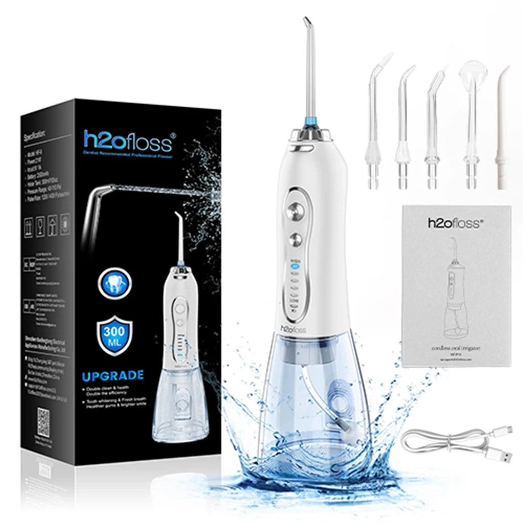 Water Flosser Cordless Rechargeable - Portable Oral Irrigator with 5 Modes, 5 Nozzles, 300 ml Tank,  #s_Sdf3