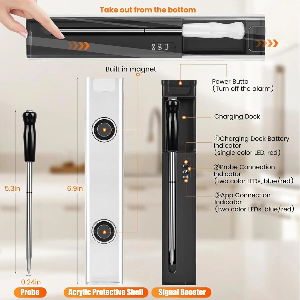 Wireless Meat Thermometer with 500 ft Bluetooth Range, Rechargeable Probe, Magnetic Signal Booster D #g01_Sa