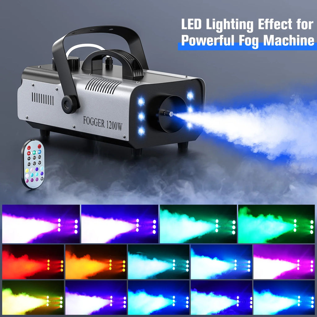 Fog Machine 1200W with 6 LED Lights and Wireless Remote - 12 Colors and Strobe, 1L Tank, Auto Fog Cy #g02_Sf