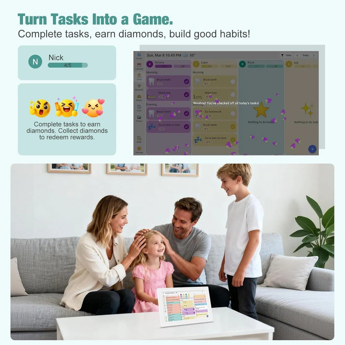Smart Calendar 10.1 Inch WiFi Touchscreen Family Planner with Chore Chart, Meal Planner & Digital Ph #g04_Sc