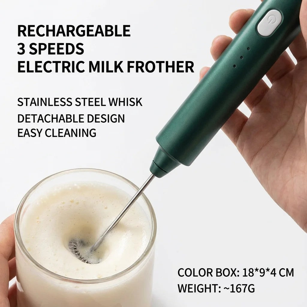 Egg Beater Electric Rechargeable 3-Speed Handheld Whisk and Milk Frother - Stainless Steel Balloon W #g04_Se