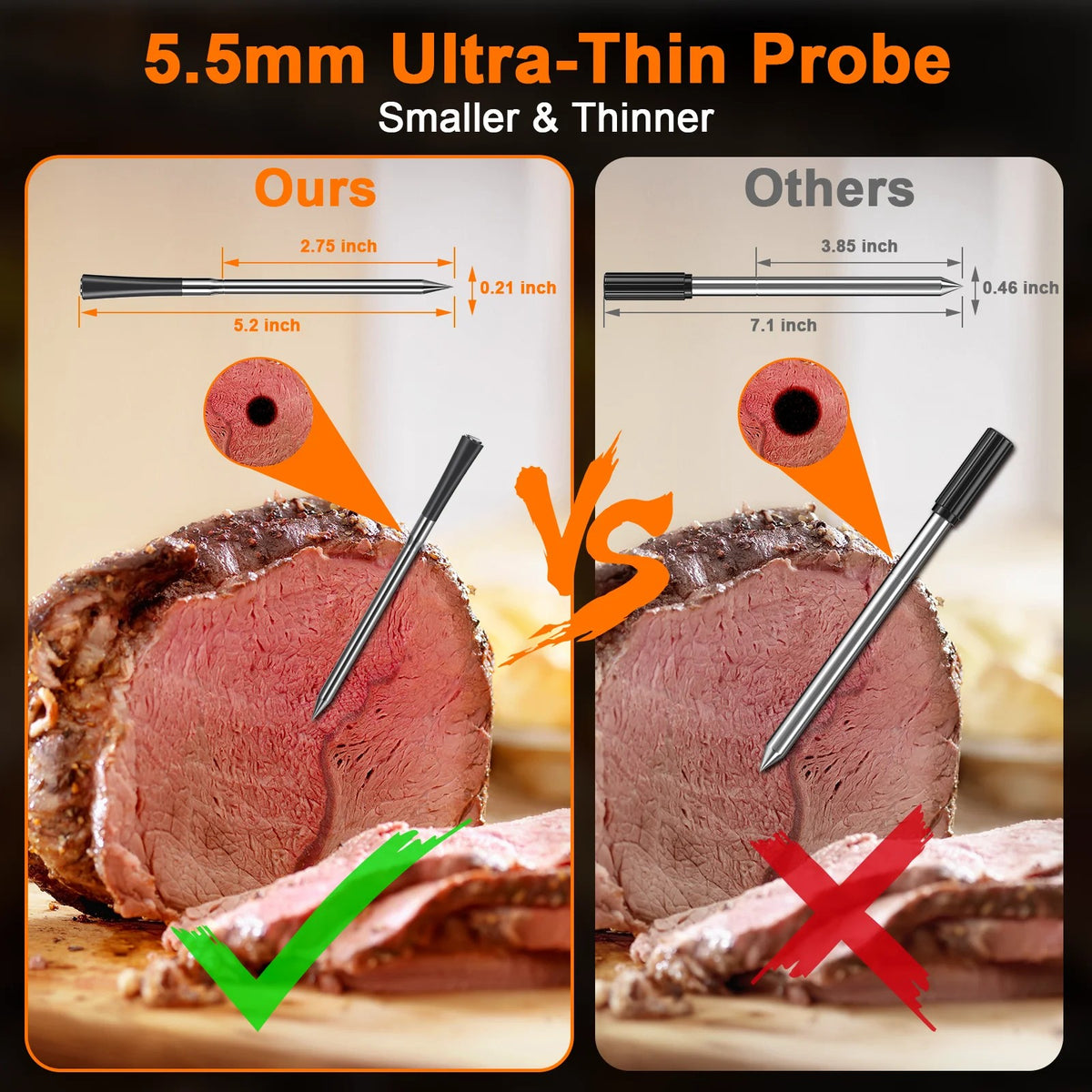 Bluetooth Meat Thermometer with 5.5 mm Ultra-Thin Probe, Up to 800 ft Range, Dual Sensors, Bluetooth #g06_Sa