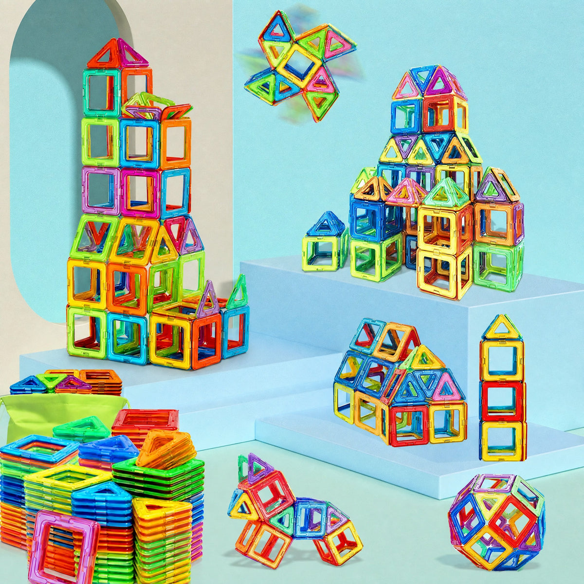 Magnetic Tiles Building Set for Kids - Medium Size Magnetic Blocks with Triangles, Squares & More, S #r_d08_