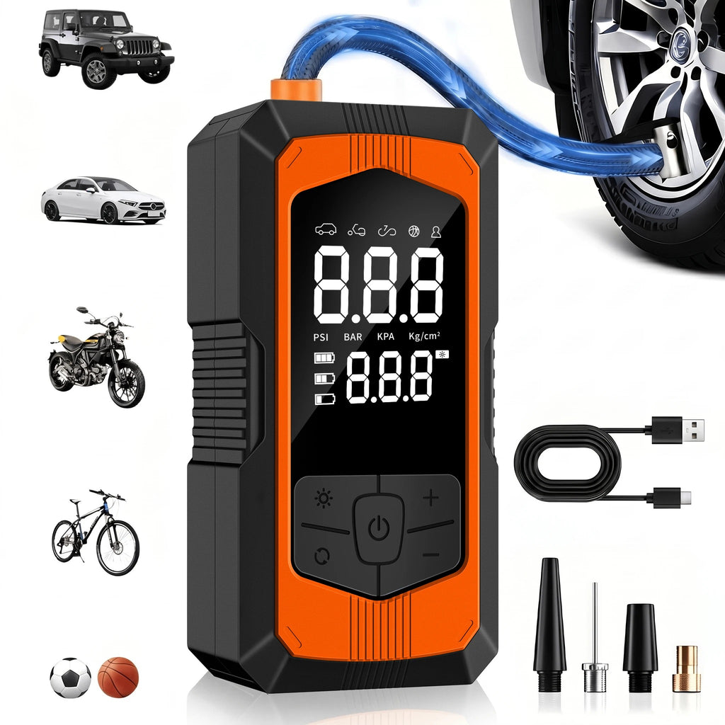 Portable Tire Inflator, Cordless Car Air Compressor 150 PSI with Digital Pressure Gauge, LED Light & #s_Sc18