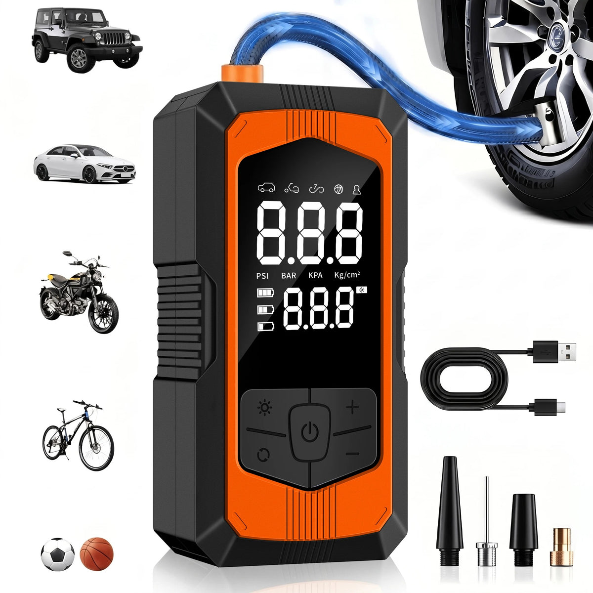 Portable Tire Inflator, Cordless Car Air Compressor 150 PSI with Digital Pressure Gauge, LED Light & #s_Sc18
