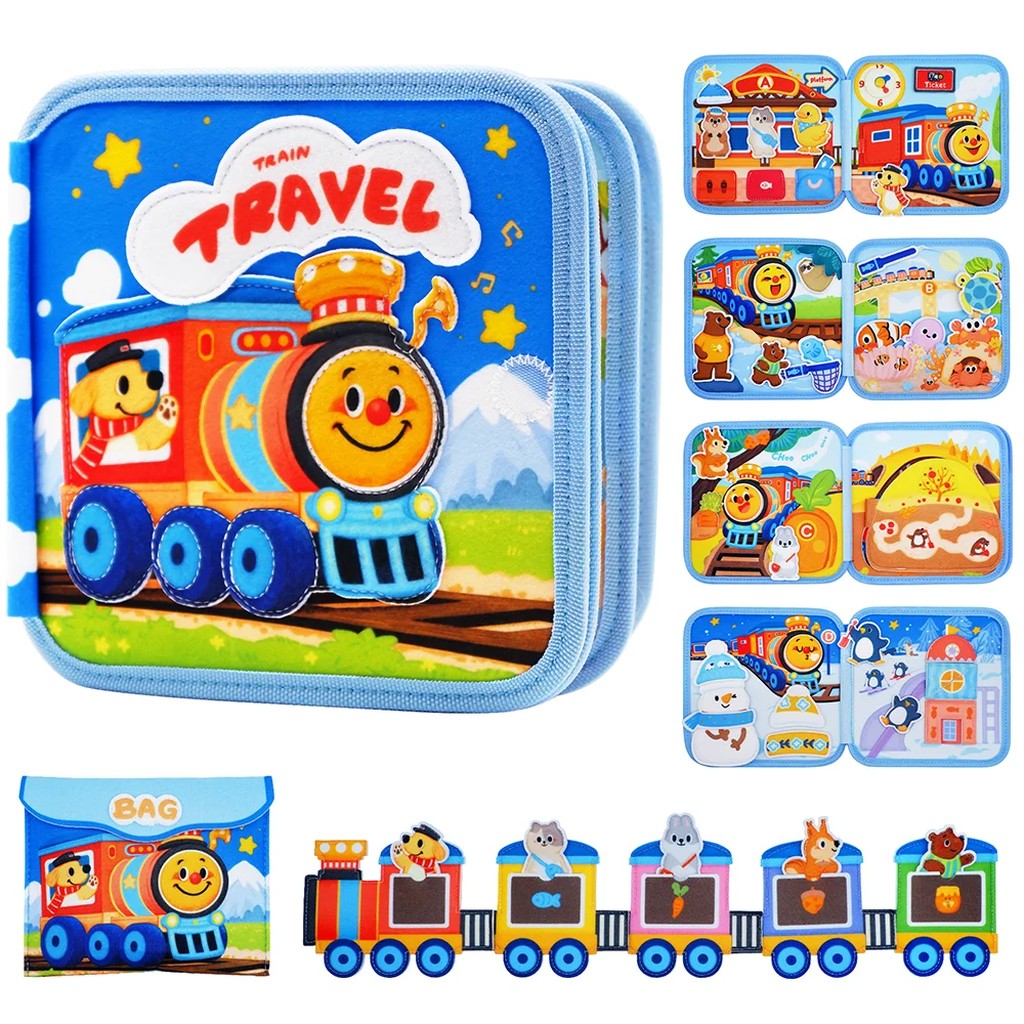Busy Book for Toddlers - Soft Felt Quiet Book in Giraffe, Train, Farm or Puppy Theme, Portable Senso #s_Sea2