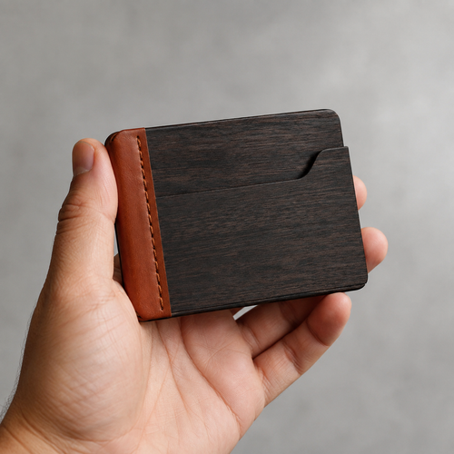 Close-up of the leather accent on the card holder.