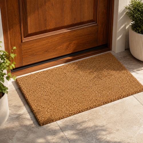 Side view showing thickness of coir doormat.