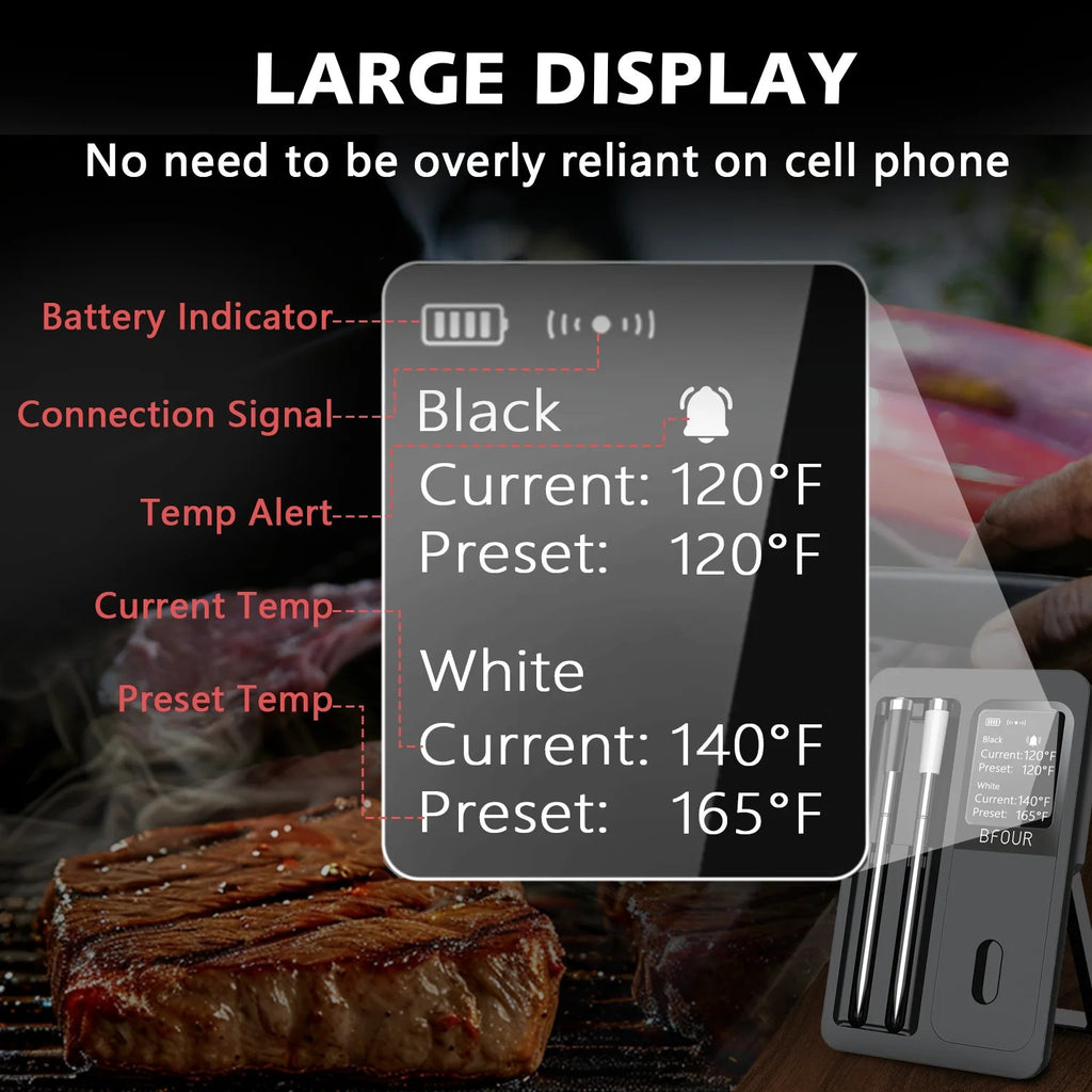 Wireless Meat Thermometer with Bluetooth App - Rechargeable Smart Probe and LCD Booster, IP67 Waterp #g02_Se