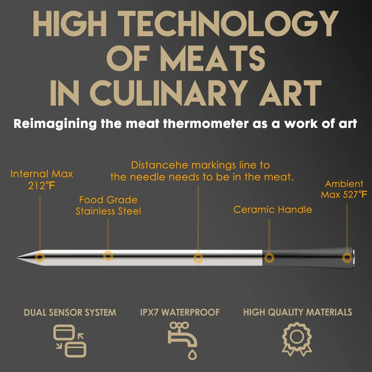 Bluetooth Meat Thermometer with 5.5 mm Ultra-Thin Probe, Up to 800 ft Range, Dual Sensors, Bluetooth #g02_Sf