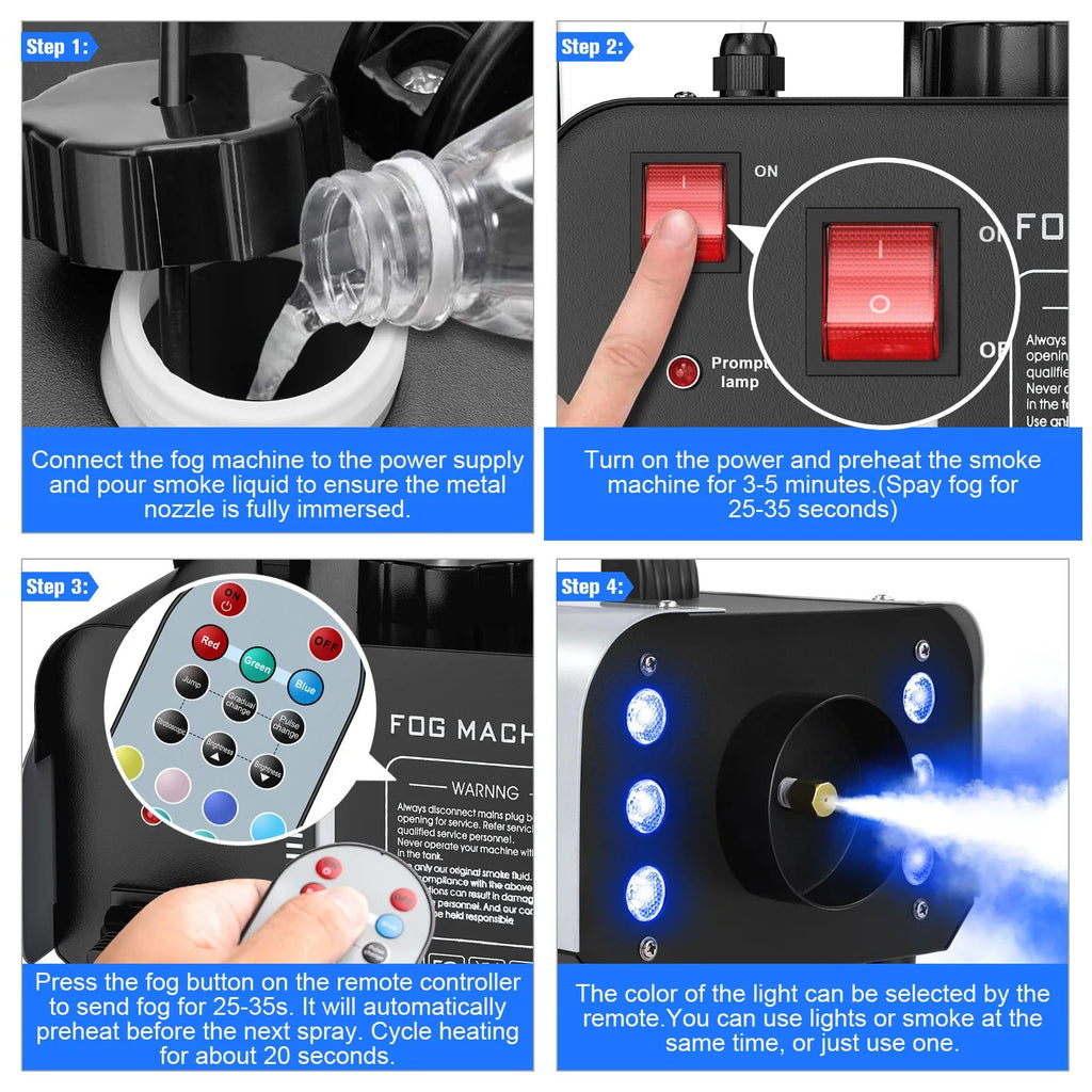 Fog Machine 1200W with 6 LED Lights and Wireless Remote - 12 Colors and Strobe, 1L Tank, Auto Fog Cy #g03_S9