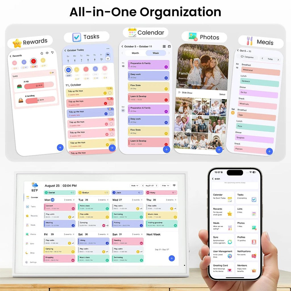 Digital Calendar 15.6 Inch Touchscreen Family Planner with Chore Chart & Rewards, Shared Photo Album #g03_Sa
