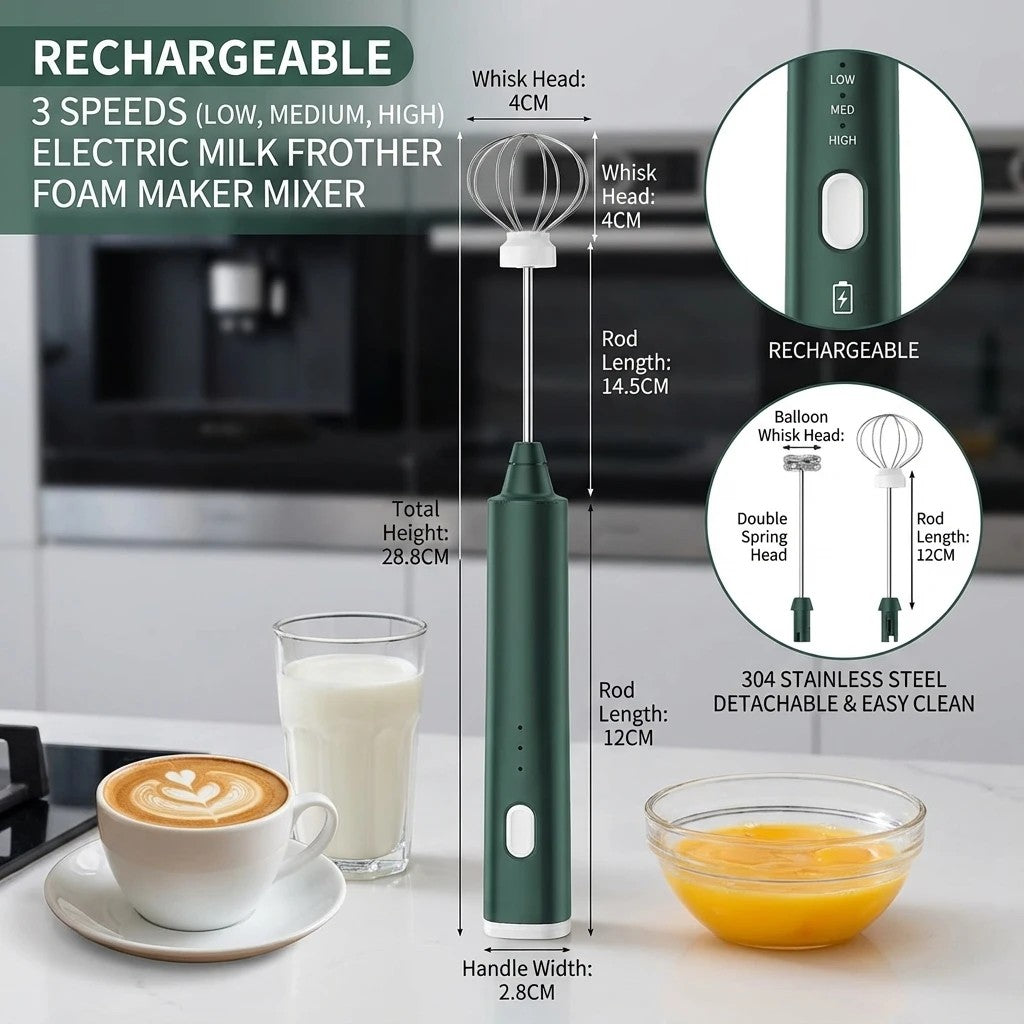 Egg Beater Electric Rechargeable 3-Speed Handheld Whisk and Milk Frother - Stainless Steel Balloon W #g03_Sf