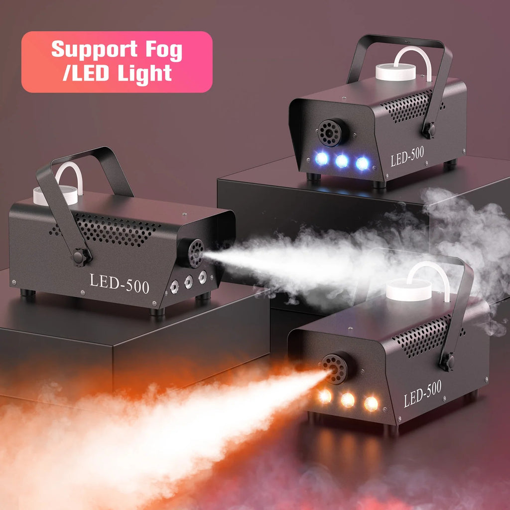 Smoke Machine 500W with 3 RGB LED Lights and Remote Control - Compact Fog Machine, 14 Color Effects, #g05_S1