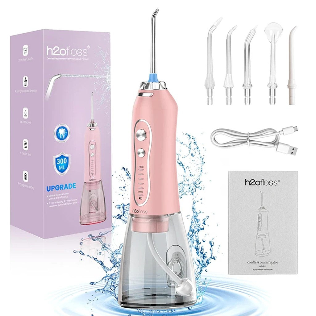 Water Flosser Cordless Rechargeable - Portable Oral Irrigator with 5 Modes, 5 Nozzles, 300 ml Tank,  #s_S55f