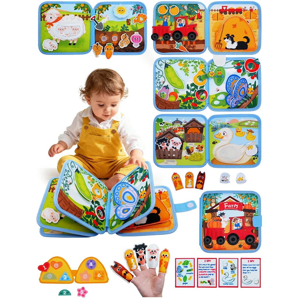 Busy Book for Toddlers - Soft Felt Quiet Book in Giraffe, Train, Farm or Puppy Theme, Portable Senso #s_S6b3