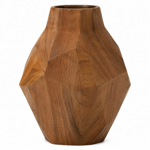 Geometric wooden vase with natural finish