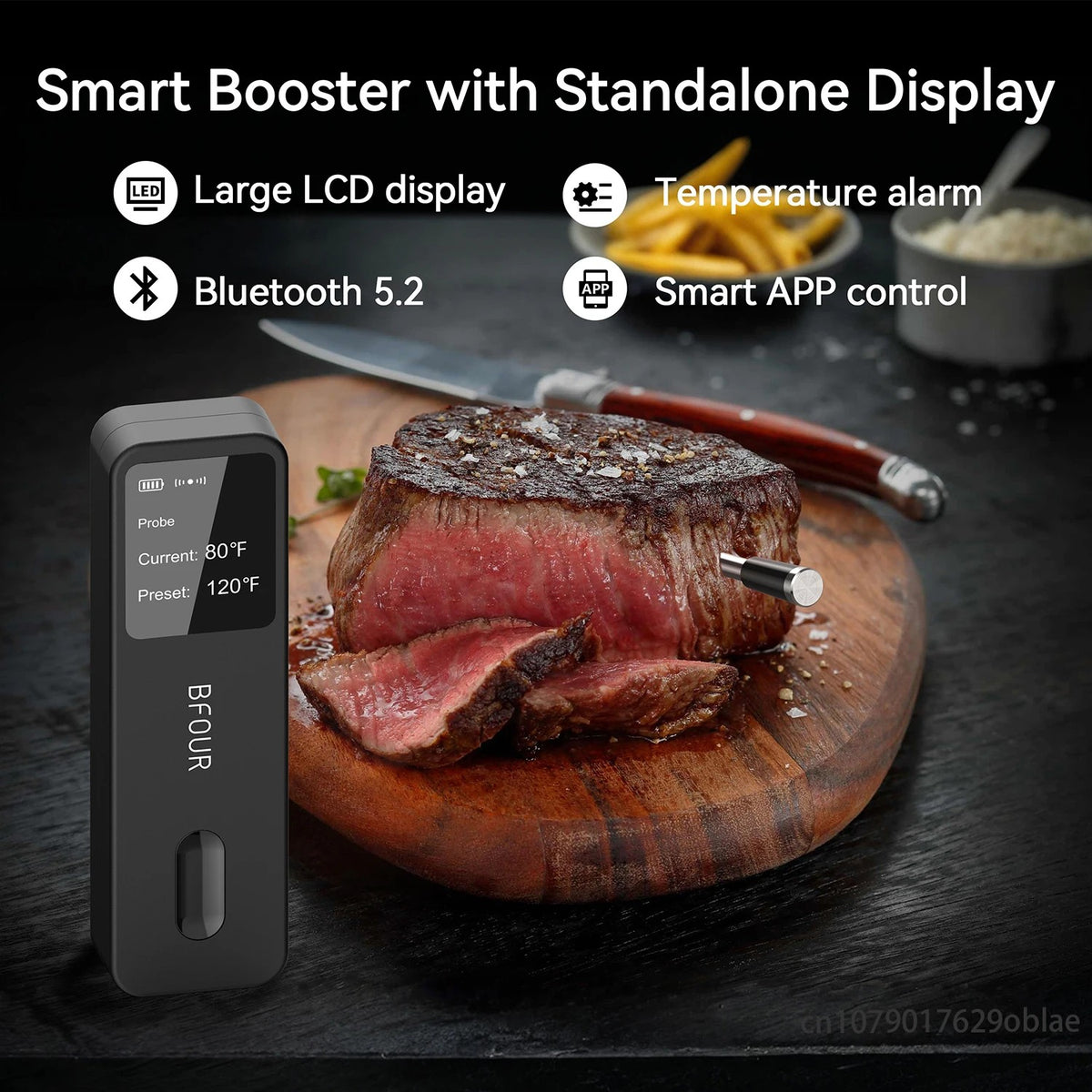 Wireless Meat Thermometer with Bluetooth App - Rechargeable Smart Probe and LCD Booster, IP67 Waterp #g03_S1