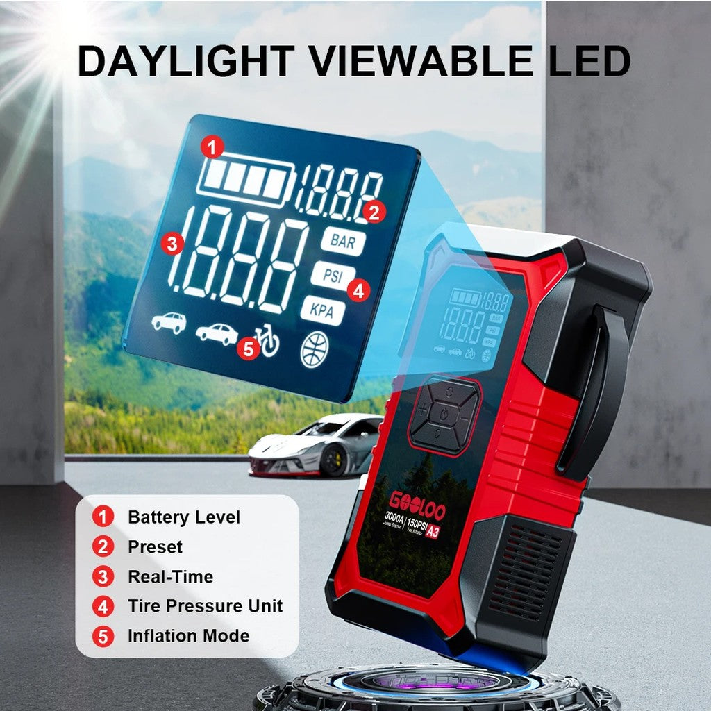 Portable Jump Starter with Air Compressor, 3000A Peak 12V Car Battery Booster for up to 9.0L Gas / 6 #g05_S1