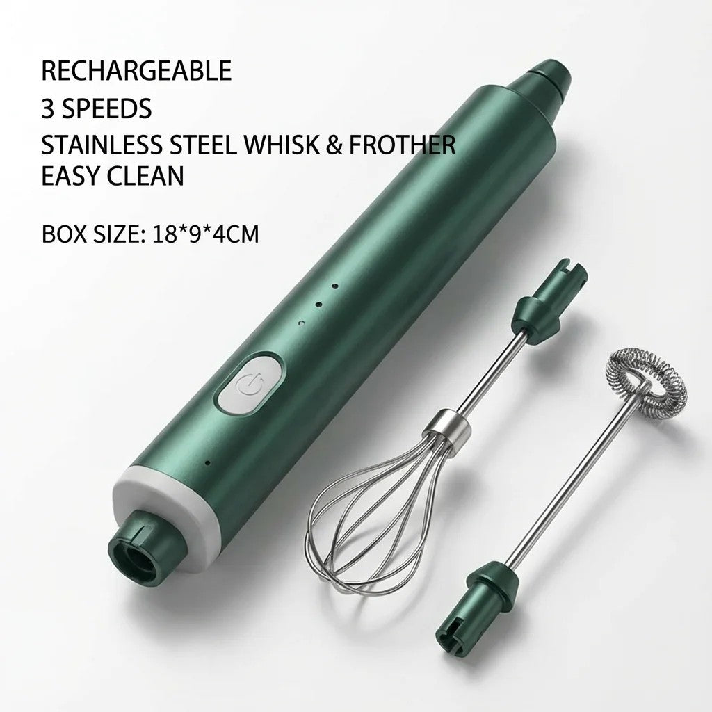 Egg Beater Electric Rechargeable 3-Speed Handheld Whisk and Milk Frother - Stainless Steel Balloon W #g05_Sd