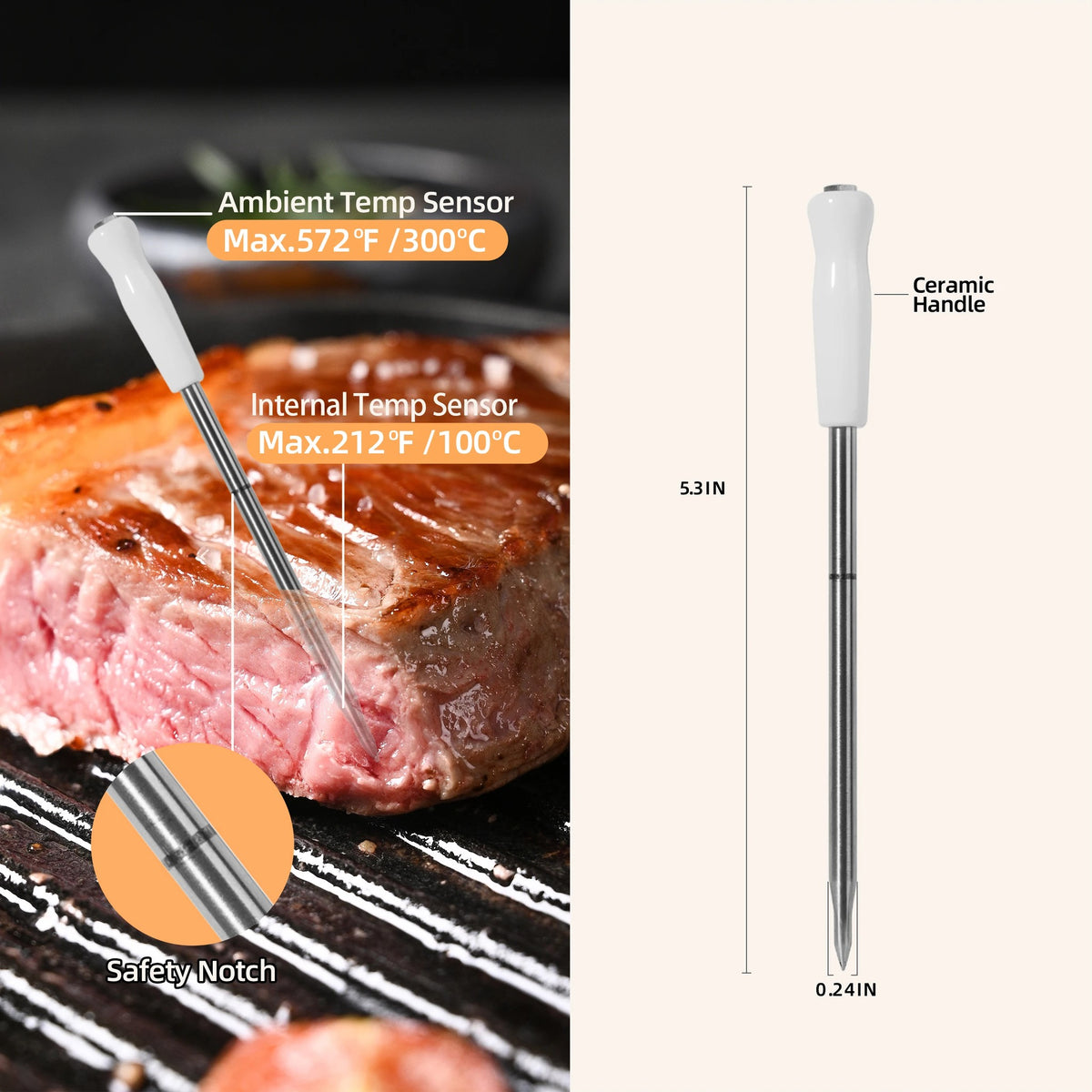 Wireless Meat Thermometer with 500 ft Bluetooth Range, Rechargeable Probe, Magnetic Signal Booster D #g07_S8