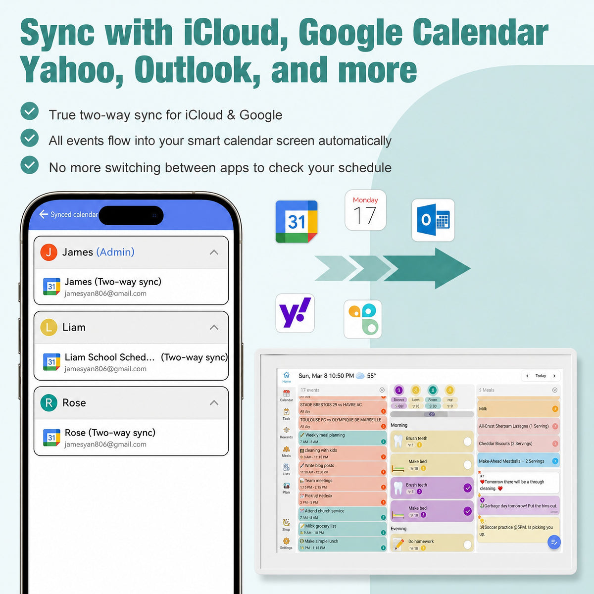 Digital Wall Calendar 10.1 Inch Touch Screen with Two-Way Google & iCloud Sync, Shopping List, Messa #r_d06_