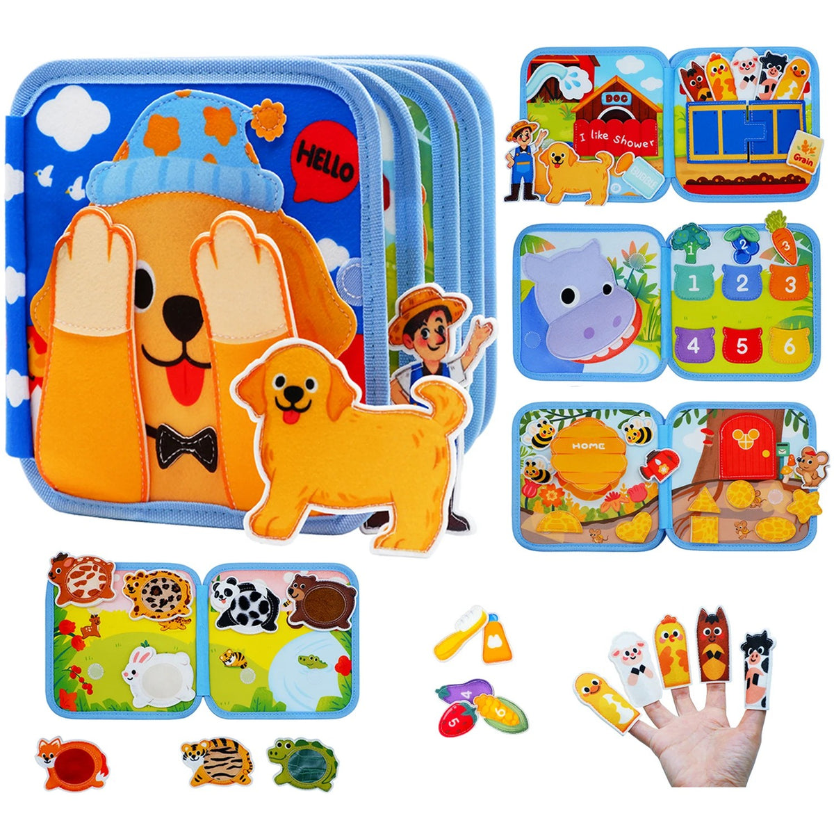 Busy Book for Toddlers - Soft Felt Quiet Book in Giraffe, Train, Farm or Puppy Theme, Portable Senso #s_S18e