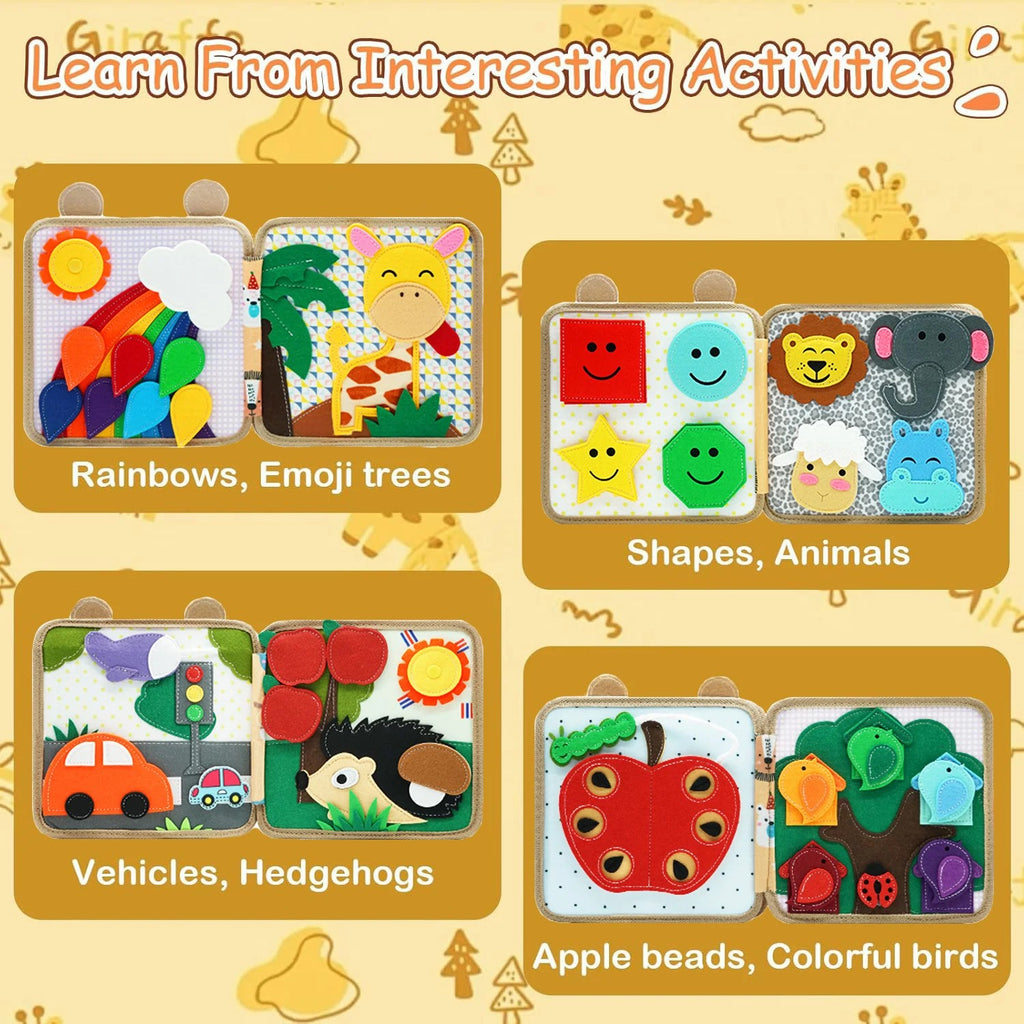 Busy Book for Toddlers - Soft Felt Quiet Book in Giraffe, Train, Farm or Puppy Theme, Portable Senso #g03_S2