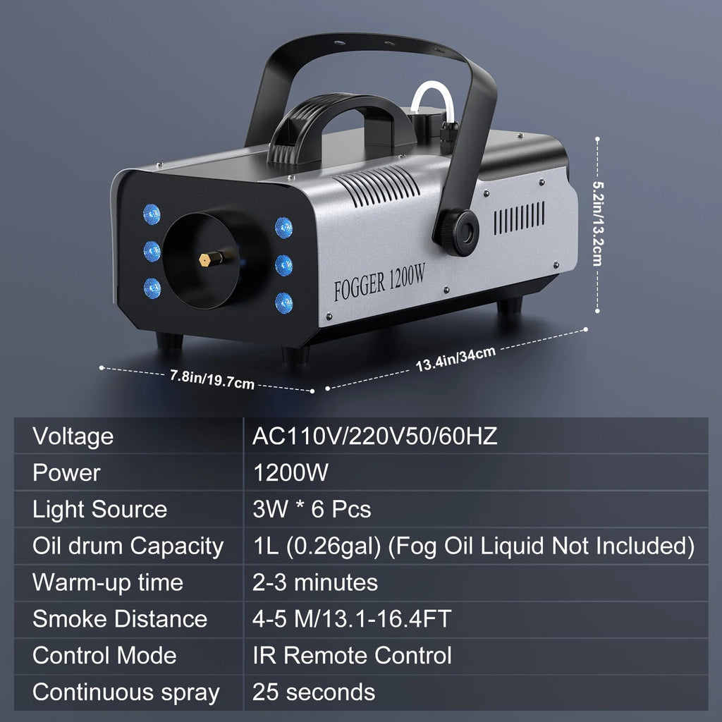 Fog Machine 1200W with 6 LED Lights and Wireless Remote - 12 Colors and Strobe, 1L Tank, Auto Fog Cy #g06_S0