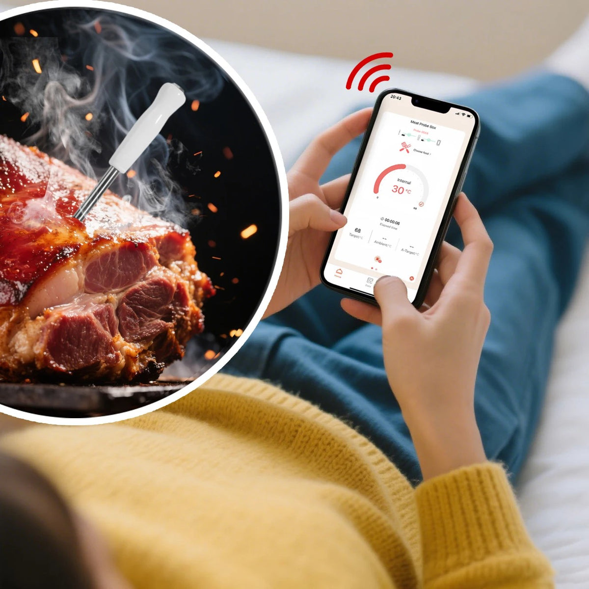 Wireless Meat Thermometer with 500 ft Bluetooth Range, Rechargeable Probe, Magnetic Signal Booster D #g08_S6