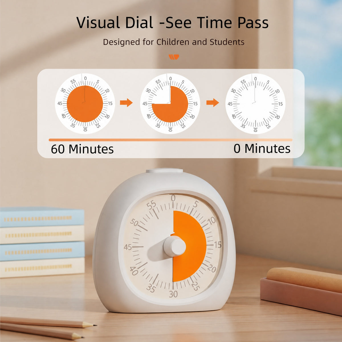 60 Minute Timer Visual Countdown Clock - Silent No-Ticking Study Timer for Kids, Classroom, Homework #r_d02_