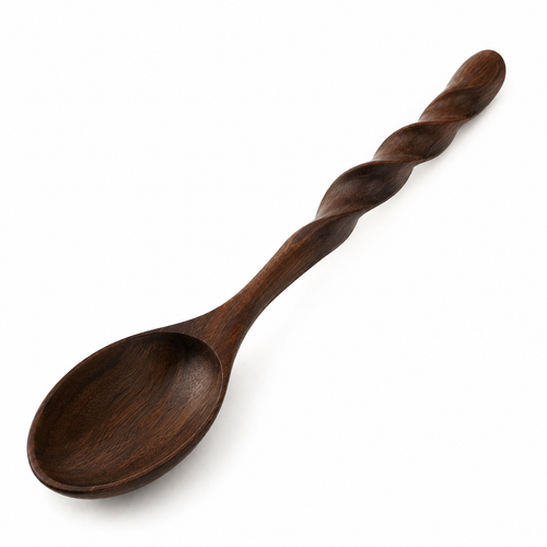 Handcrafted wooden spoon with twisted handle