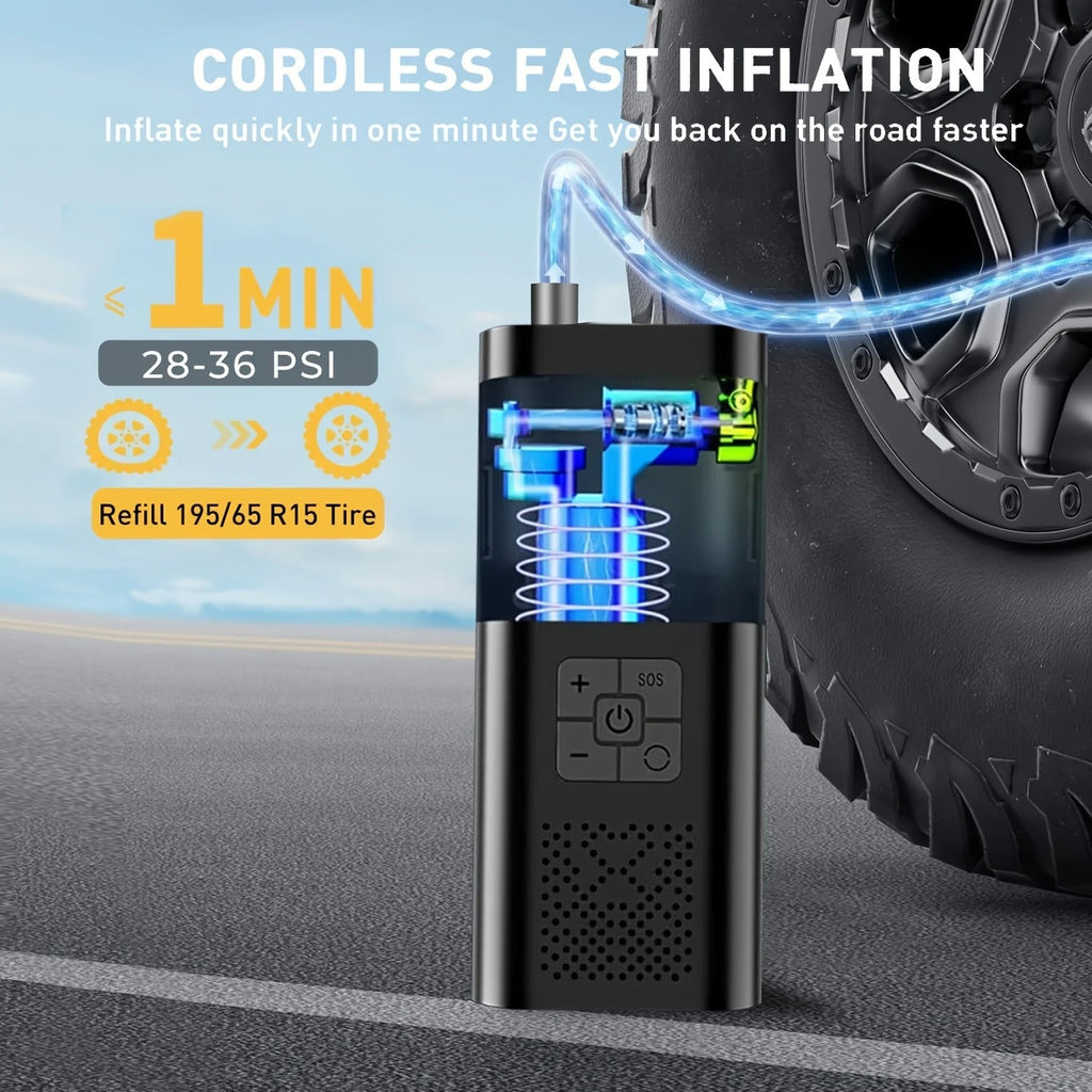 Portable Tire Inflator, Cordless Car Air Compressor 150 PSI with Digital Pressure Gauge, LED Light & #g02_Sc