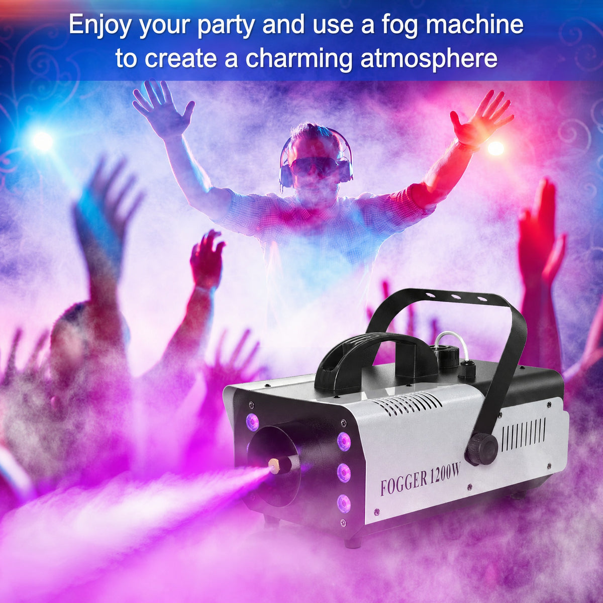 Fog Machine 1200W with 6 LED Lights and Wireless Remote - 12 Colors and Strobe, 1L Tank, Auto Fog Cy #r_d02_