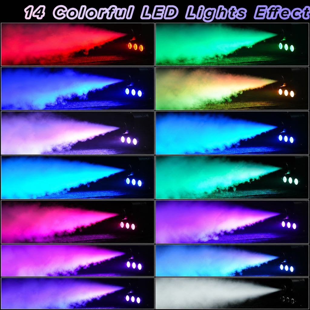 Smoke Machine 500W with 3 RGB LED Lights and Remote Control - Compact Fog Machine, 14 Color Effects, #r_d02_