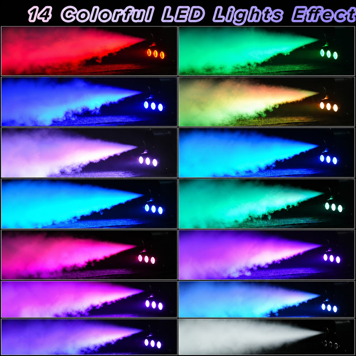 Smoke Machine 500W with 3 RGB LED Lights and Remote Control - Compact Fog Machine, 14 Color Effects, #r_d02_