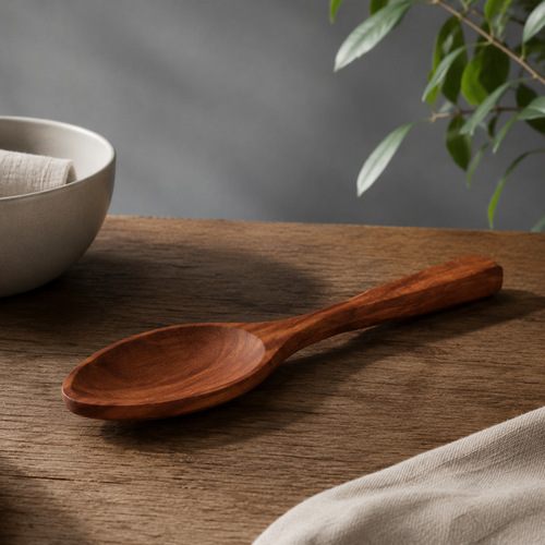 Ergonomic handle on wooden spoon