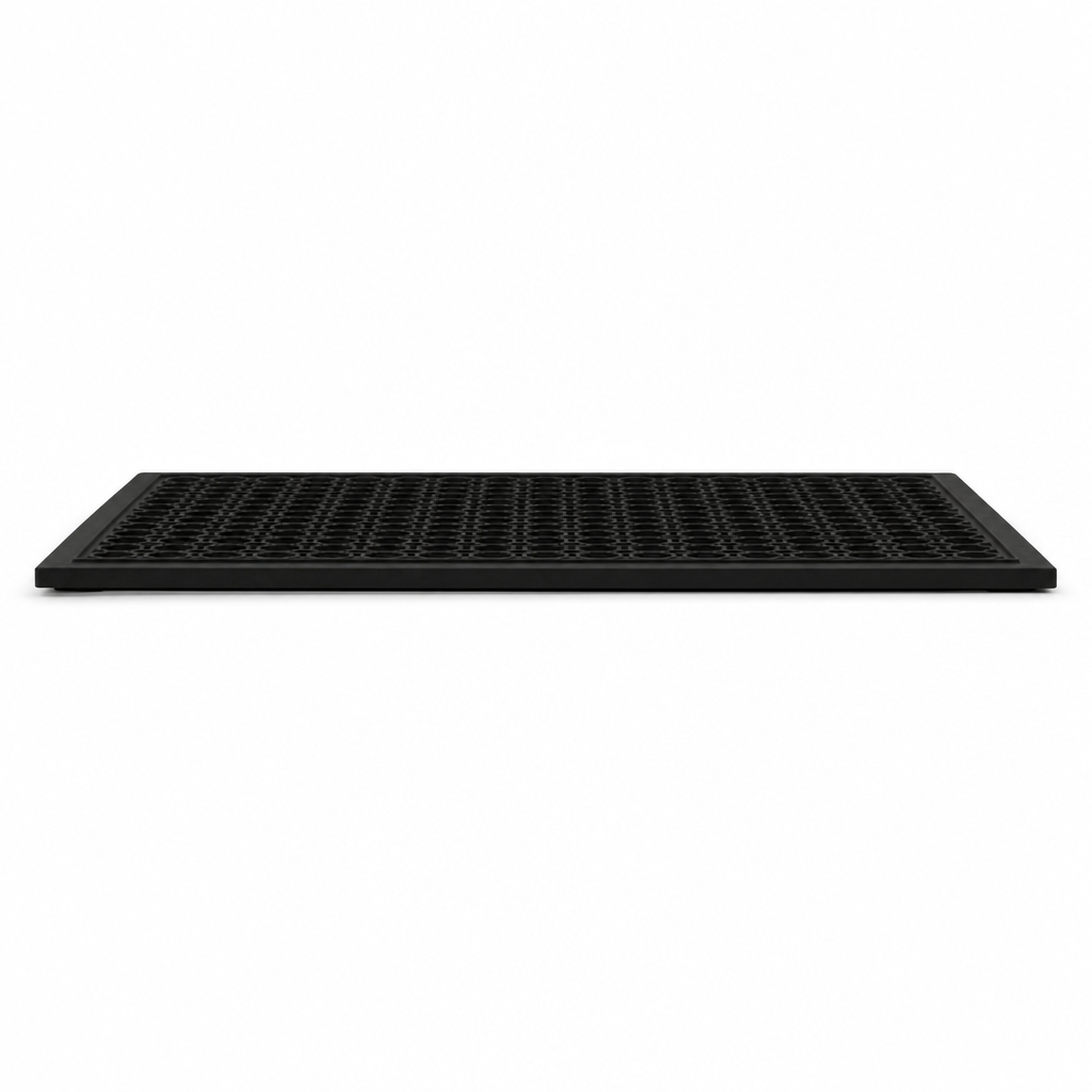 Black rubber mat showing non-slip surface.