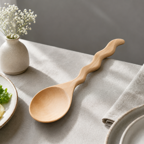 Natural finish wooden spoon for kitchen use